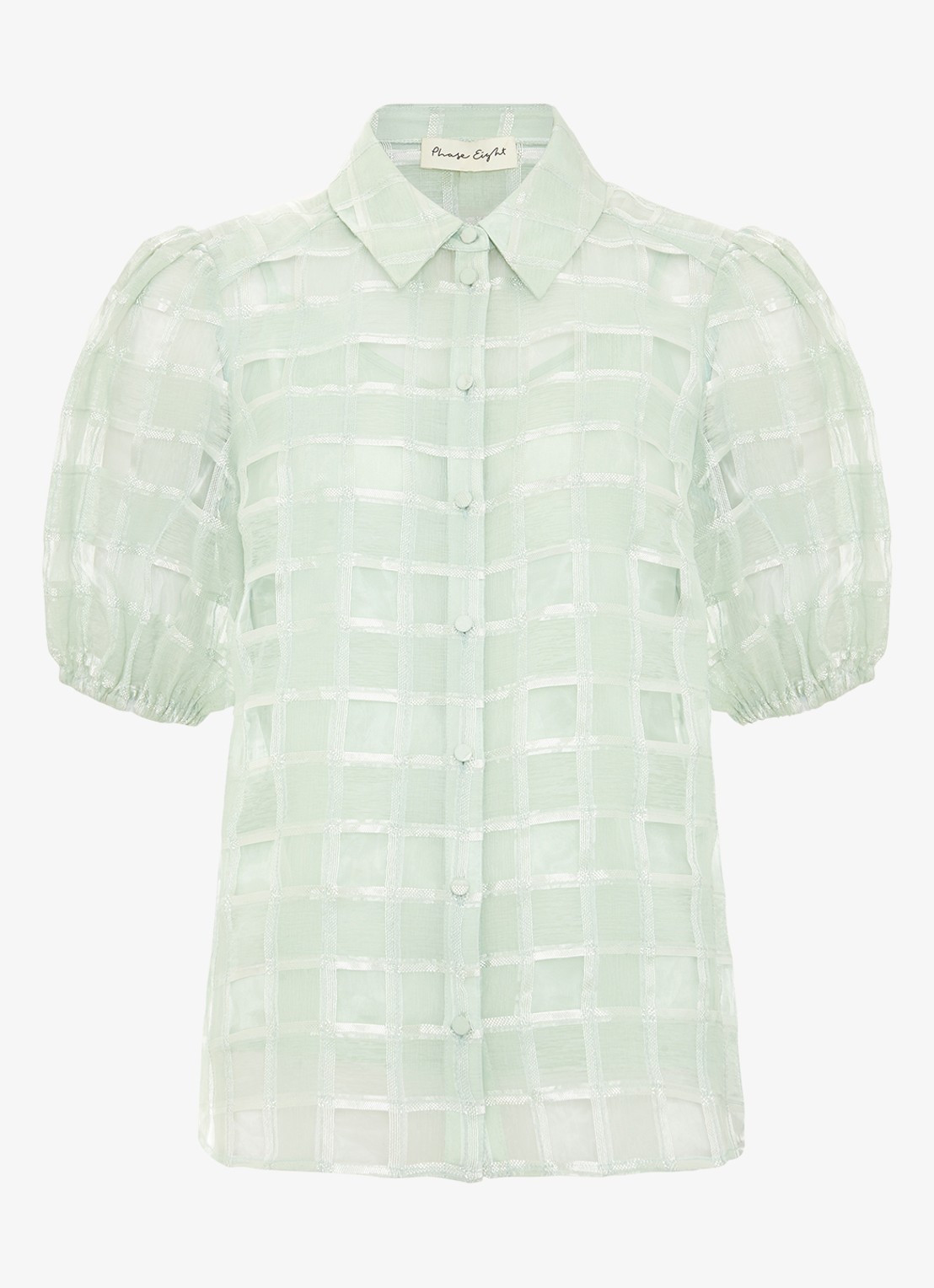 Phase Eight Angie semi-transparante blouse met ruitdessin - voorkant 7 lindegroen