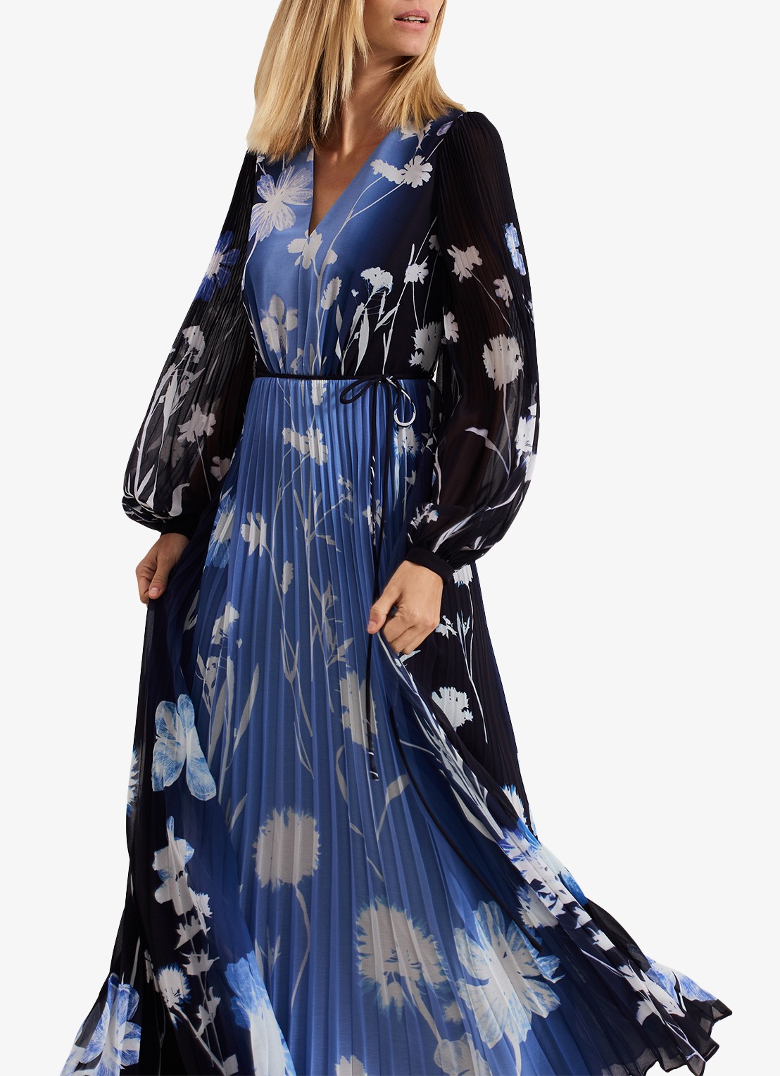 Phase Eight Annie maxi jurk met bloemenprint - detail 4 donkerblauw