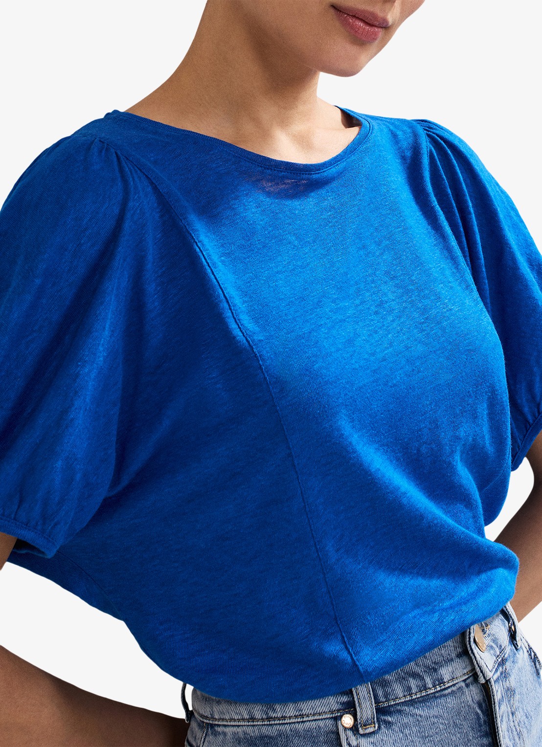 Phase Eight Arabel fijngebreide top van linnen - detail 5 blauw
