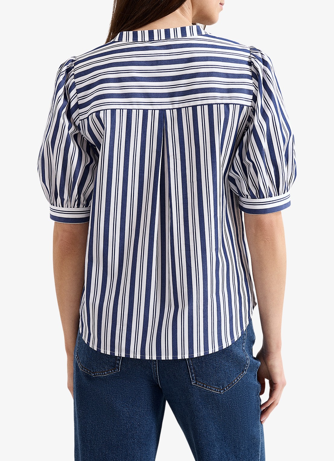 Phase Eight Ariana blouse met streepprint en pofmouw - achterkant donkerblauw