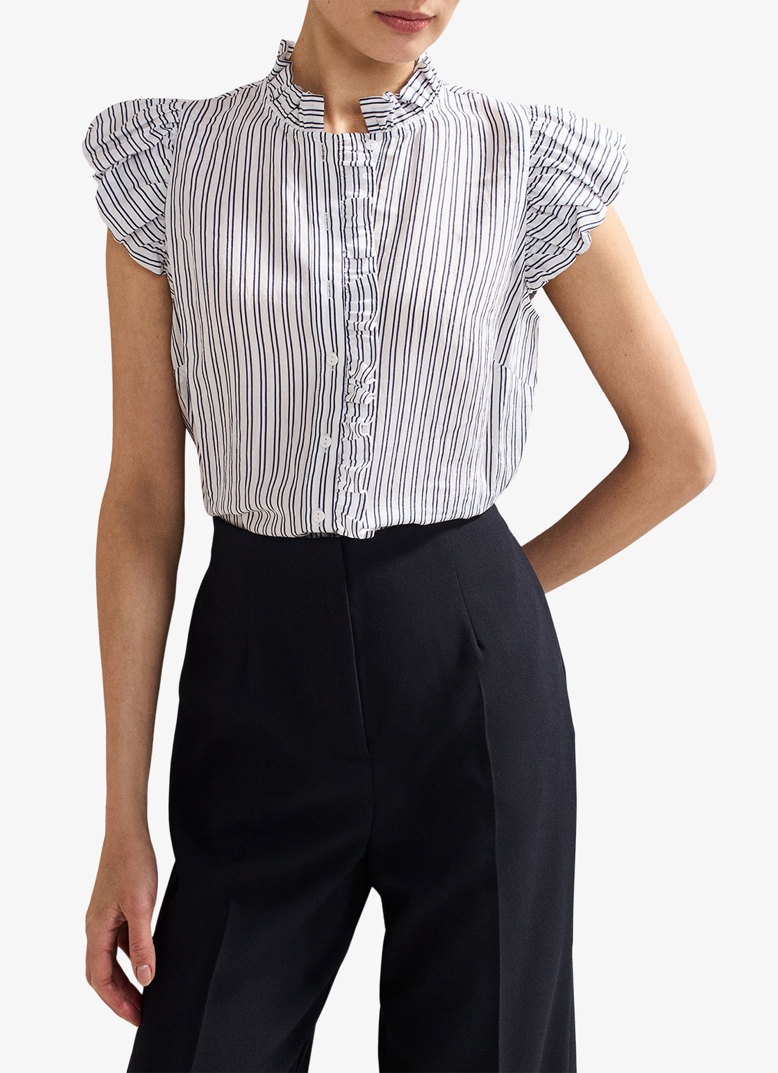 Phase Eight Ariana top met streepprint - detail 4 donkerblauw