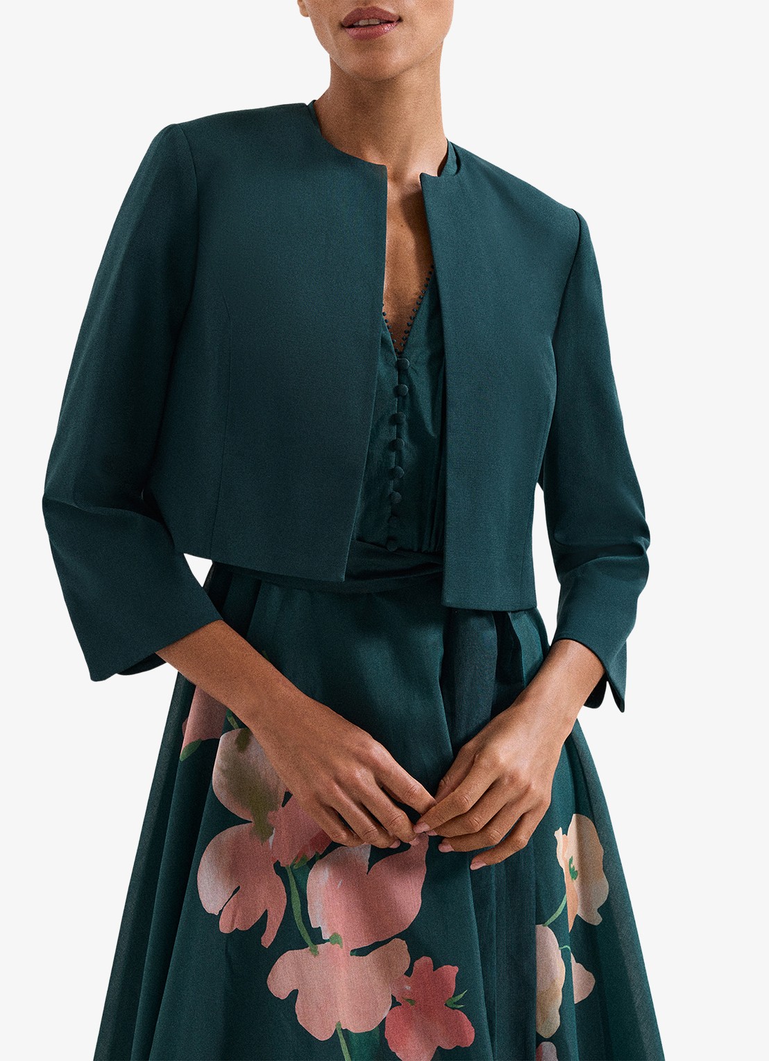 Phase Eight Arlette bolero met schoudervulling - detail 3 zeegroen