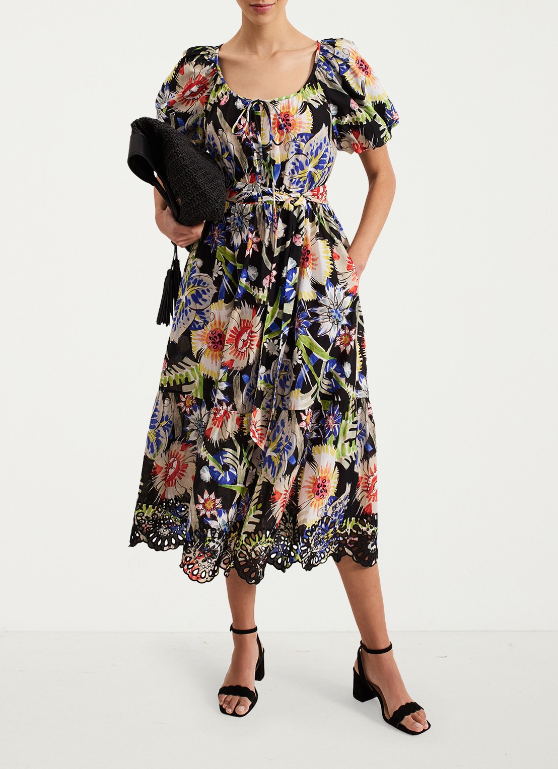 Phase Eight Asa Floral Dress - voorkant 2 zwart