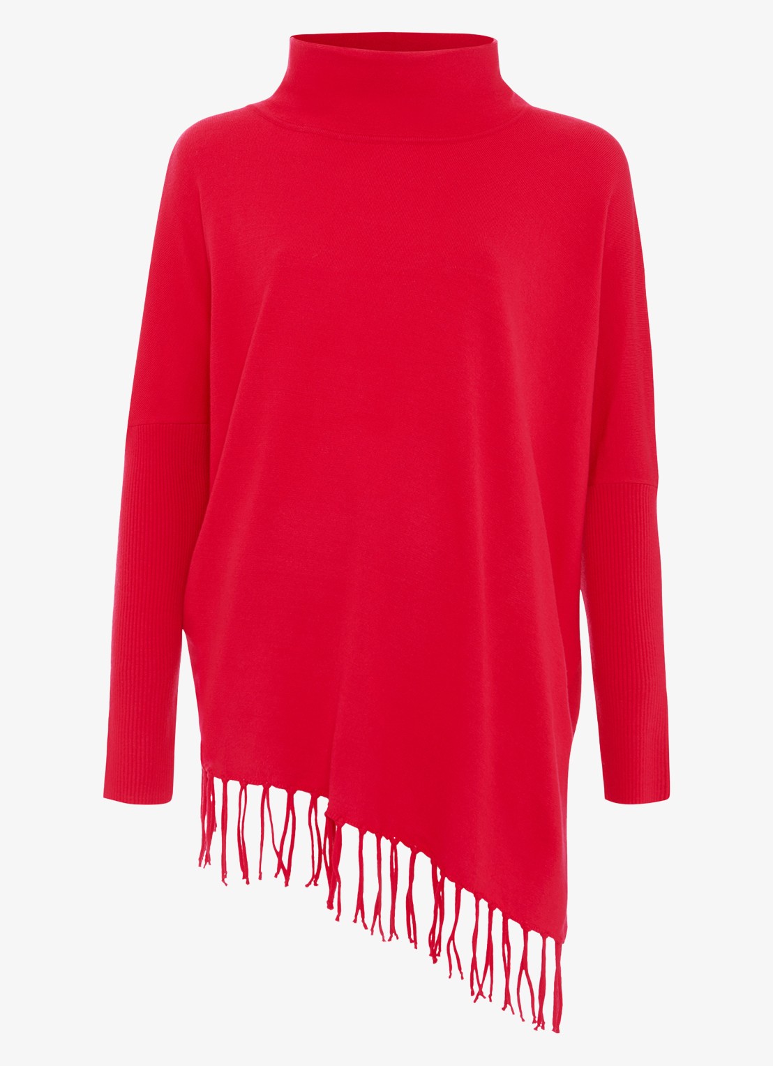 Phase Eight Athena fijngebreide coltrui met franjes  - voorkant rood