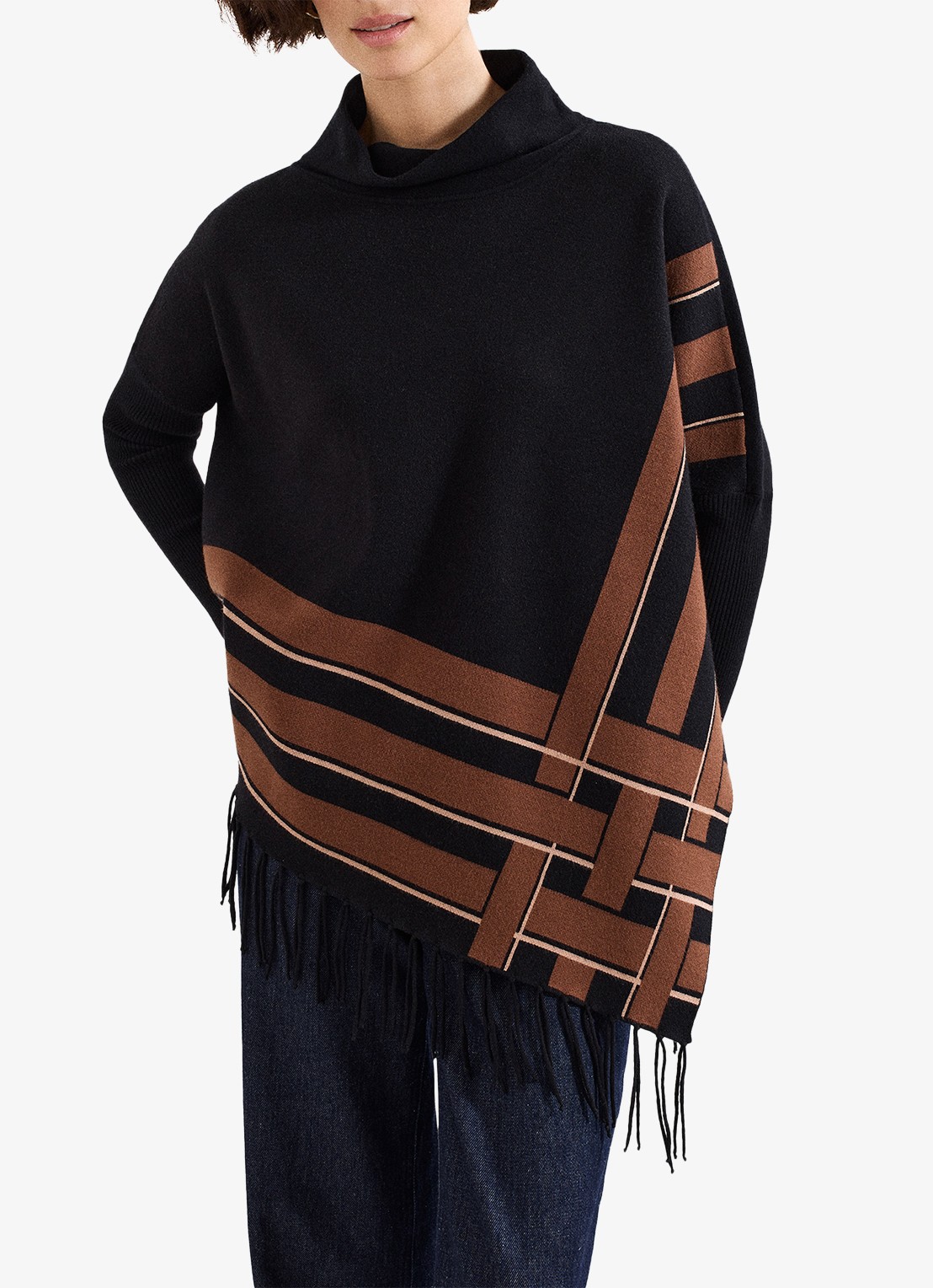 Phase Eight Athena poncho met franjes  - detail 3 zwart