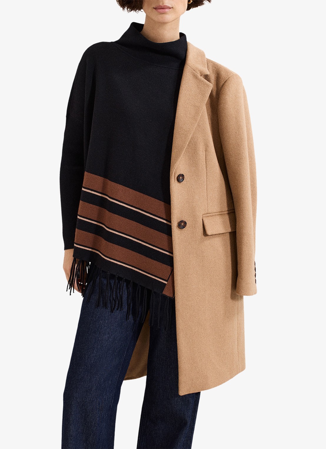 Phase Eight Athena poncho met franjes  - detail 6 zwart
