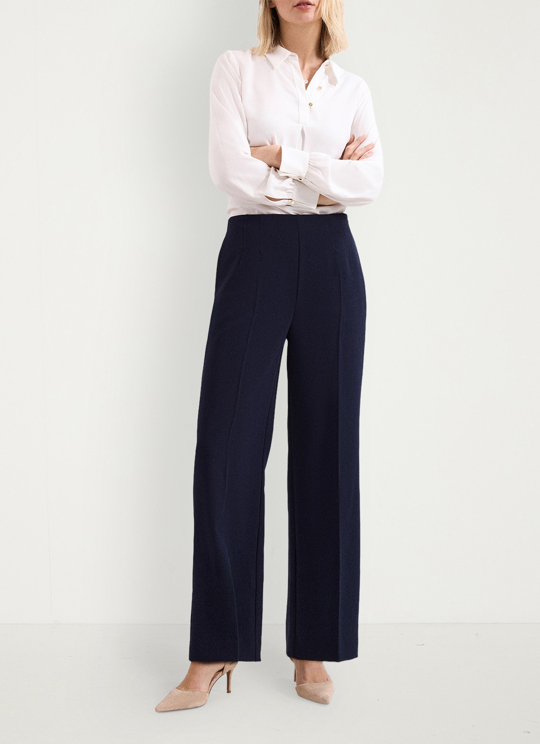 Phase Eight Aubrie high waist loose fit pantalon met steekzakken - voorkant 2 donkerblauw