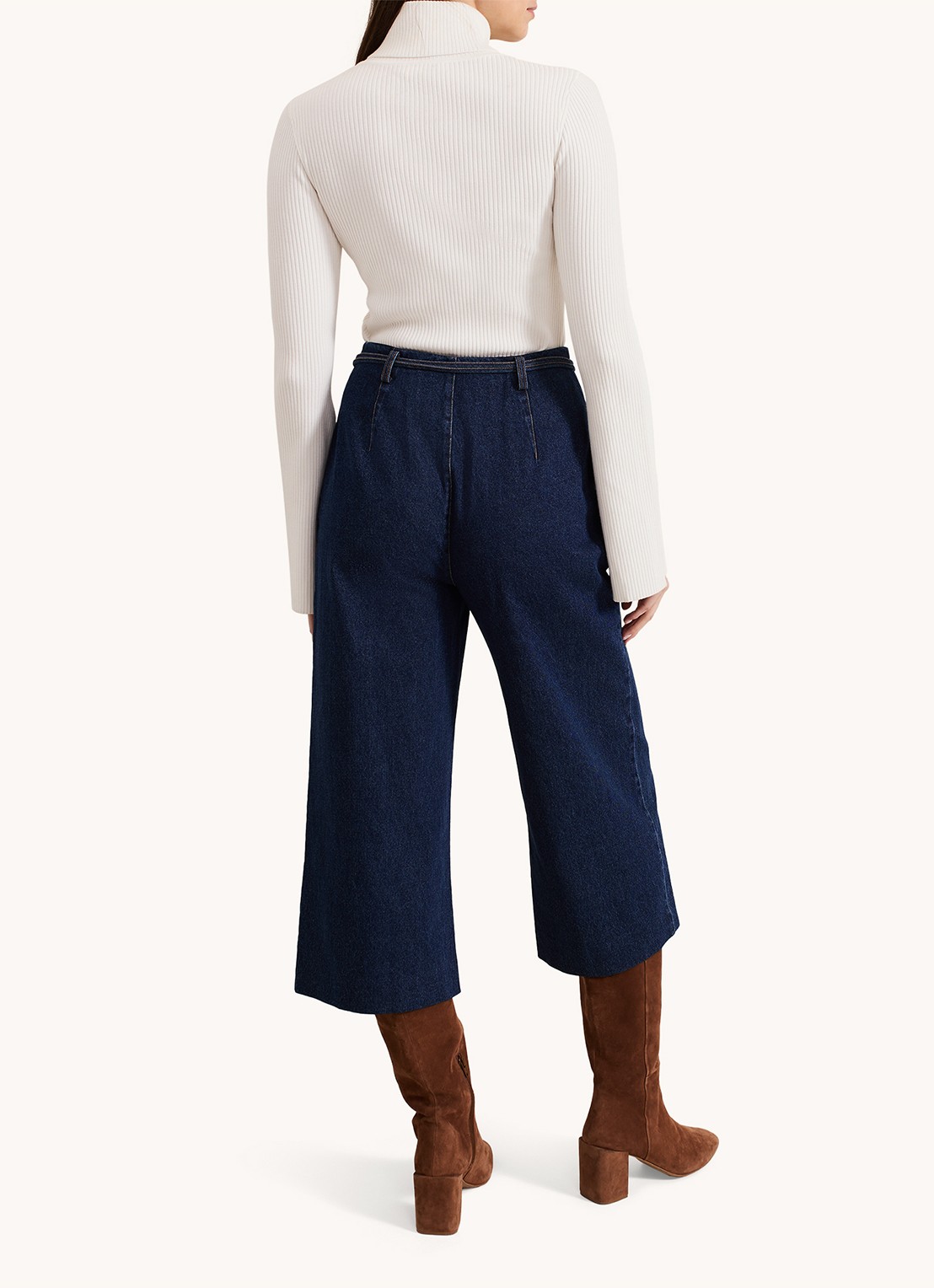 Phase Eight Aubrielle high waist wide fit cullote met donkere wassing - achterkant denim