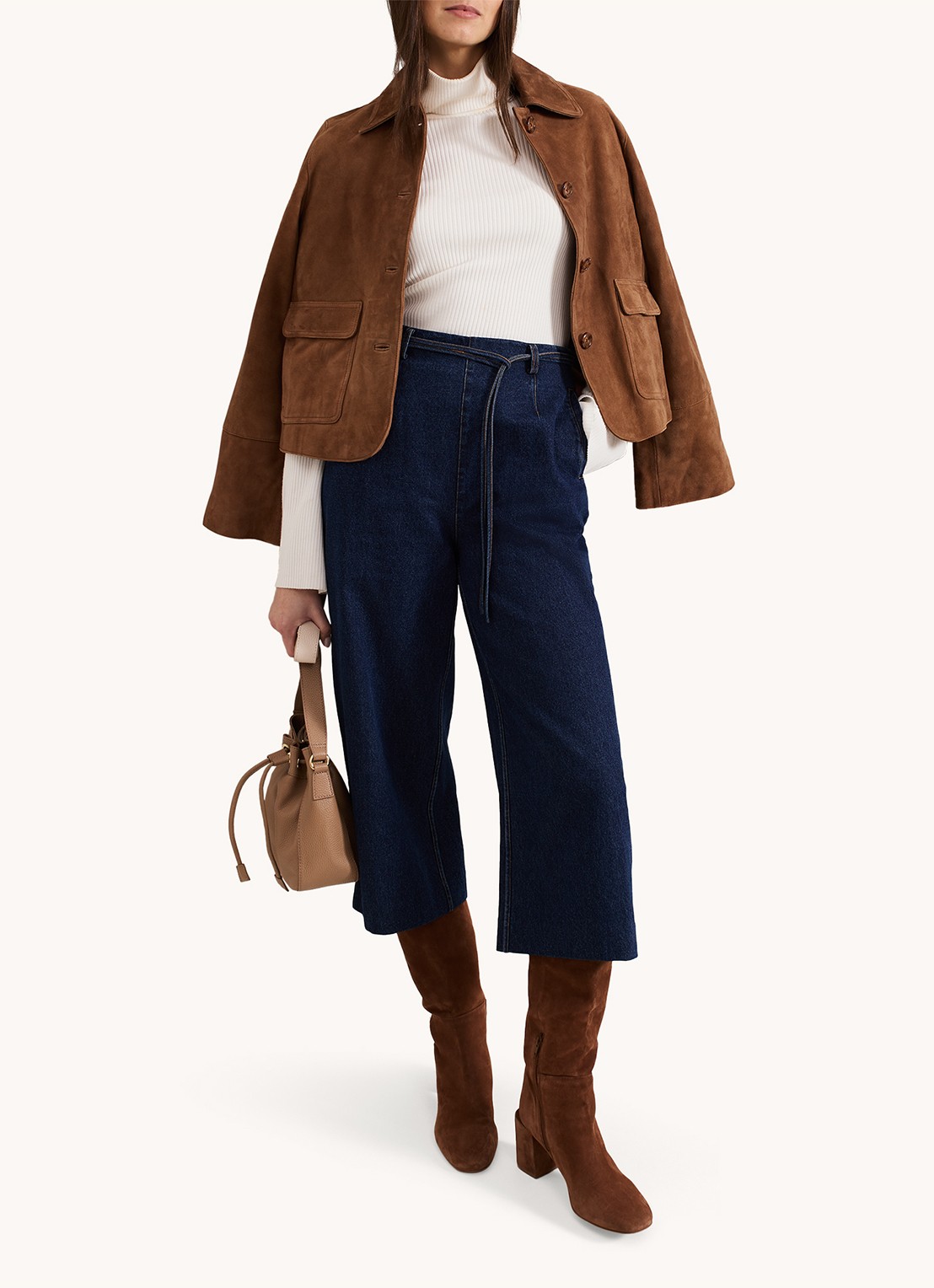 Phase Eight Aubrielle high waist wide fit cullote met donkere wassing - detail 5 denim