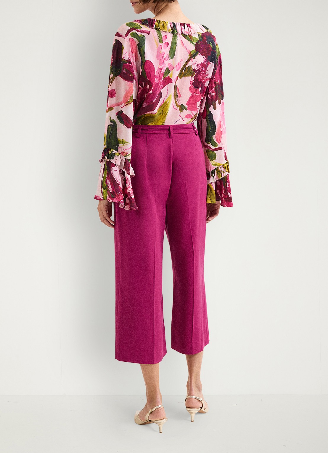 Phase Eight Aubrietta high waist loose fit culotte met strikceintuur - achterkant donkerroze