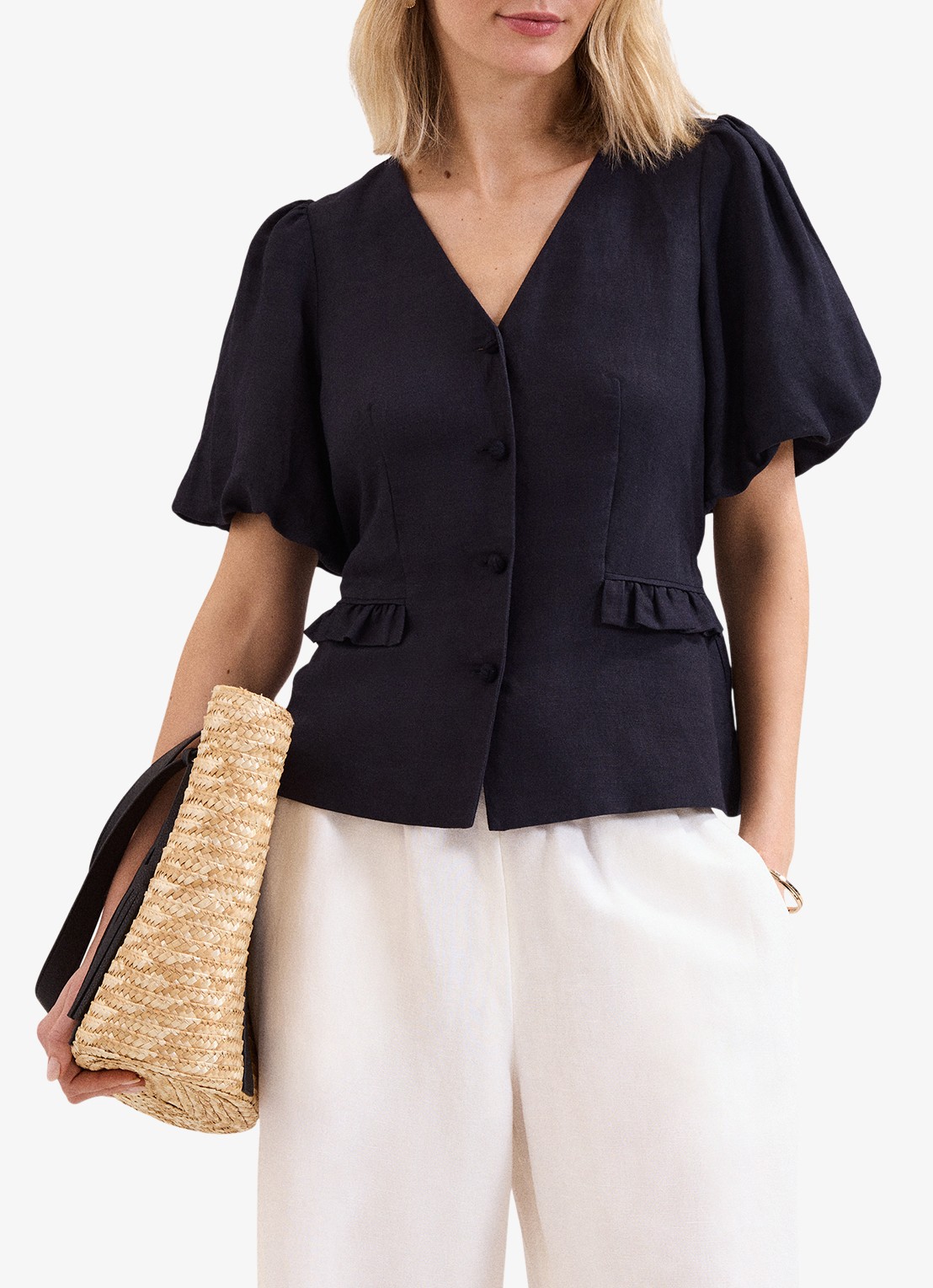 Phase Eight Audrey blouse in linnenblend - detail donkerblauw