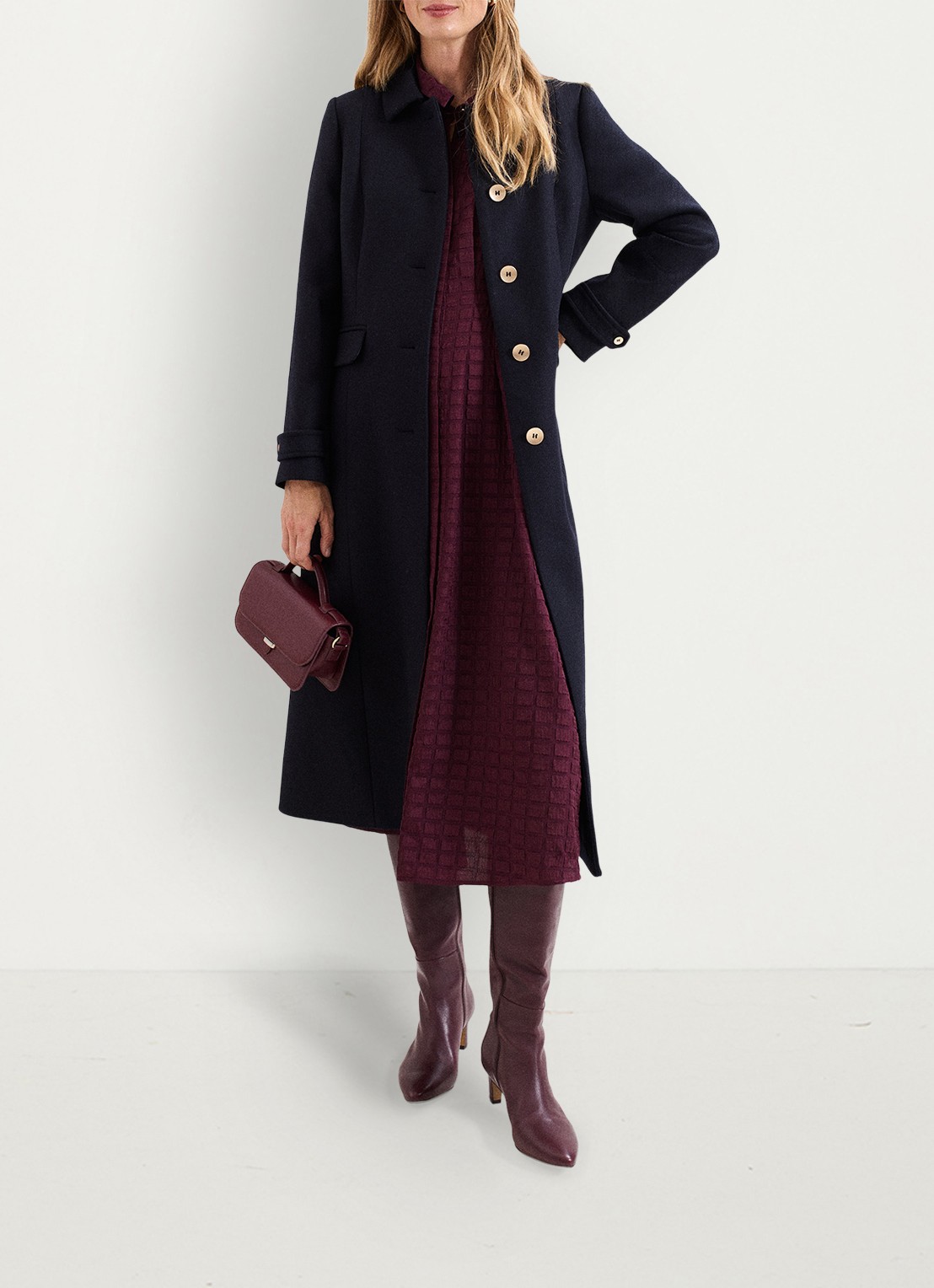 Phase Eight Aurelie mantel met klepzakken - voorkant 2 donkerblauw