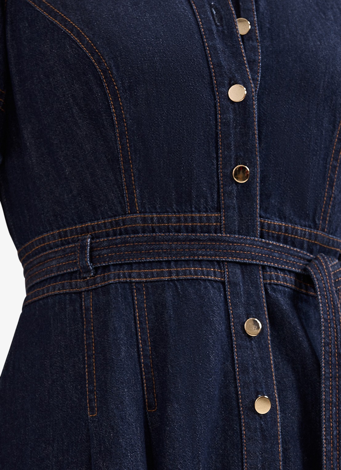 Phase Eight Aven midi blousejurk van denim met strikceintuur - detail 7 donkerblauw