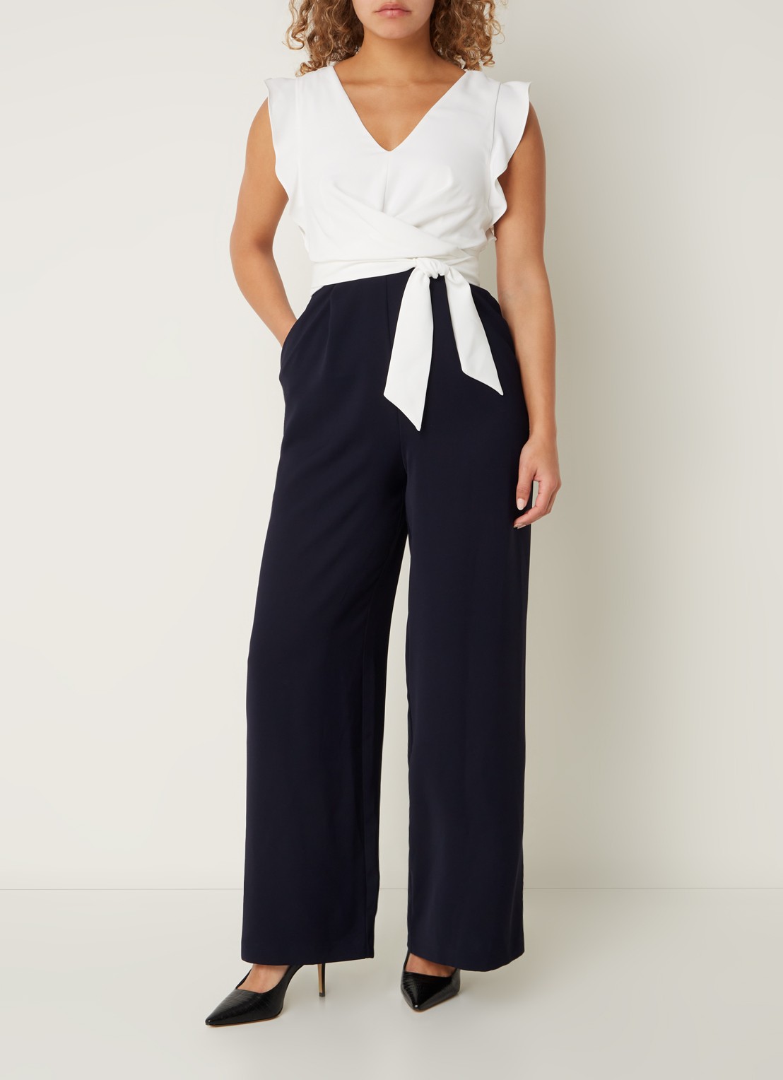 Phase Eight Ayla loose fit jumpsuit met gestrikt detail en steekzakken - detail 4 donkerblauw