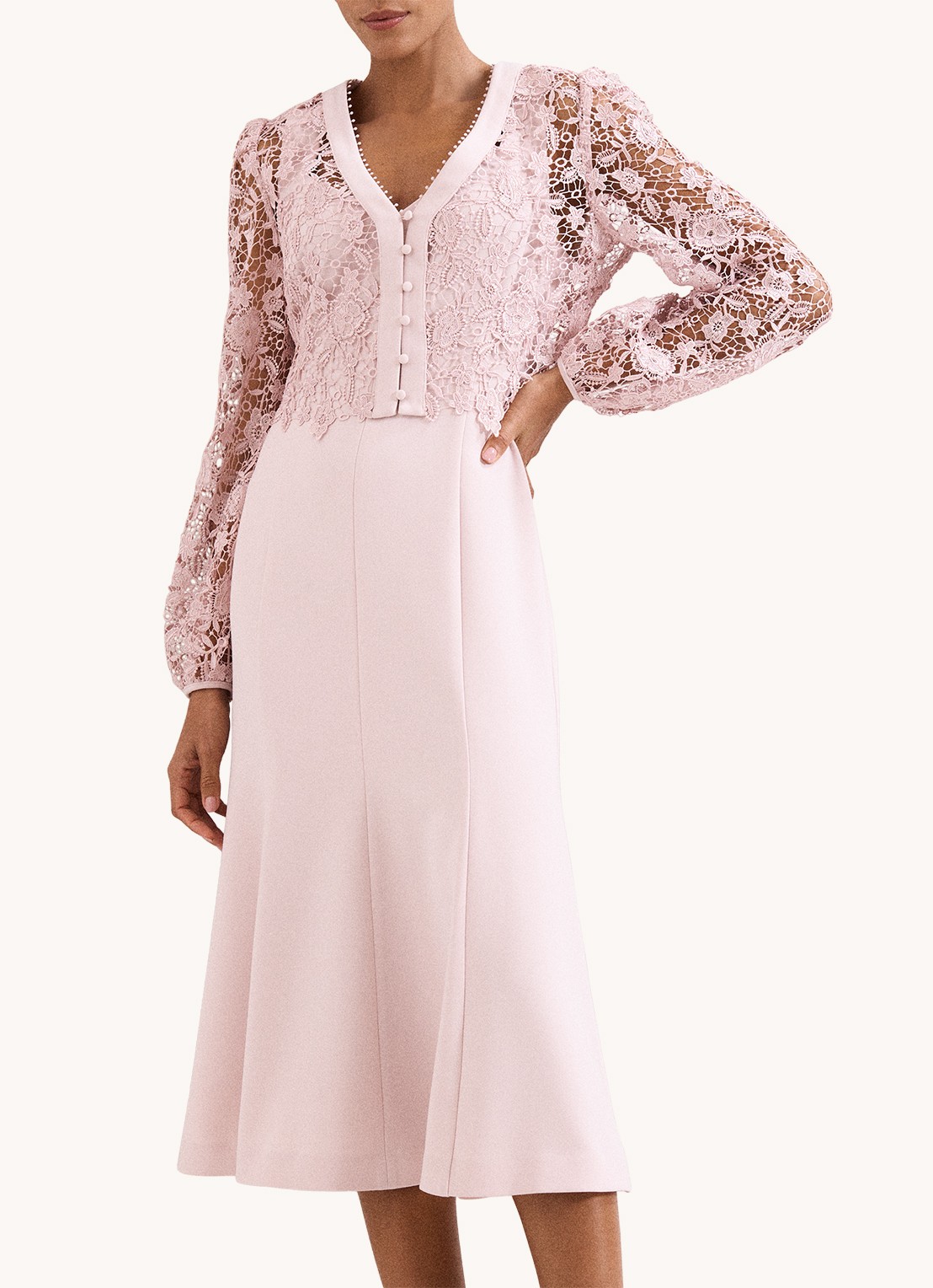 Phase Eight Ayumi Pink midi jurk met vest van broderie - detail 3 oudroze