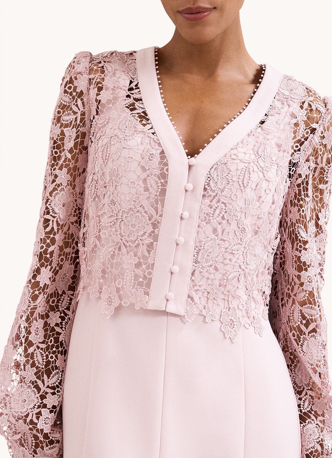 Phase Eight Ayumi Pink midi jurk met vest van broderie - detail 5 oudroze