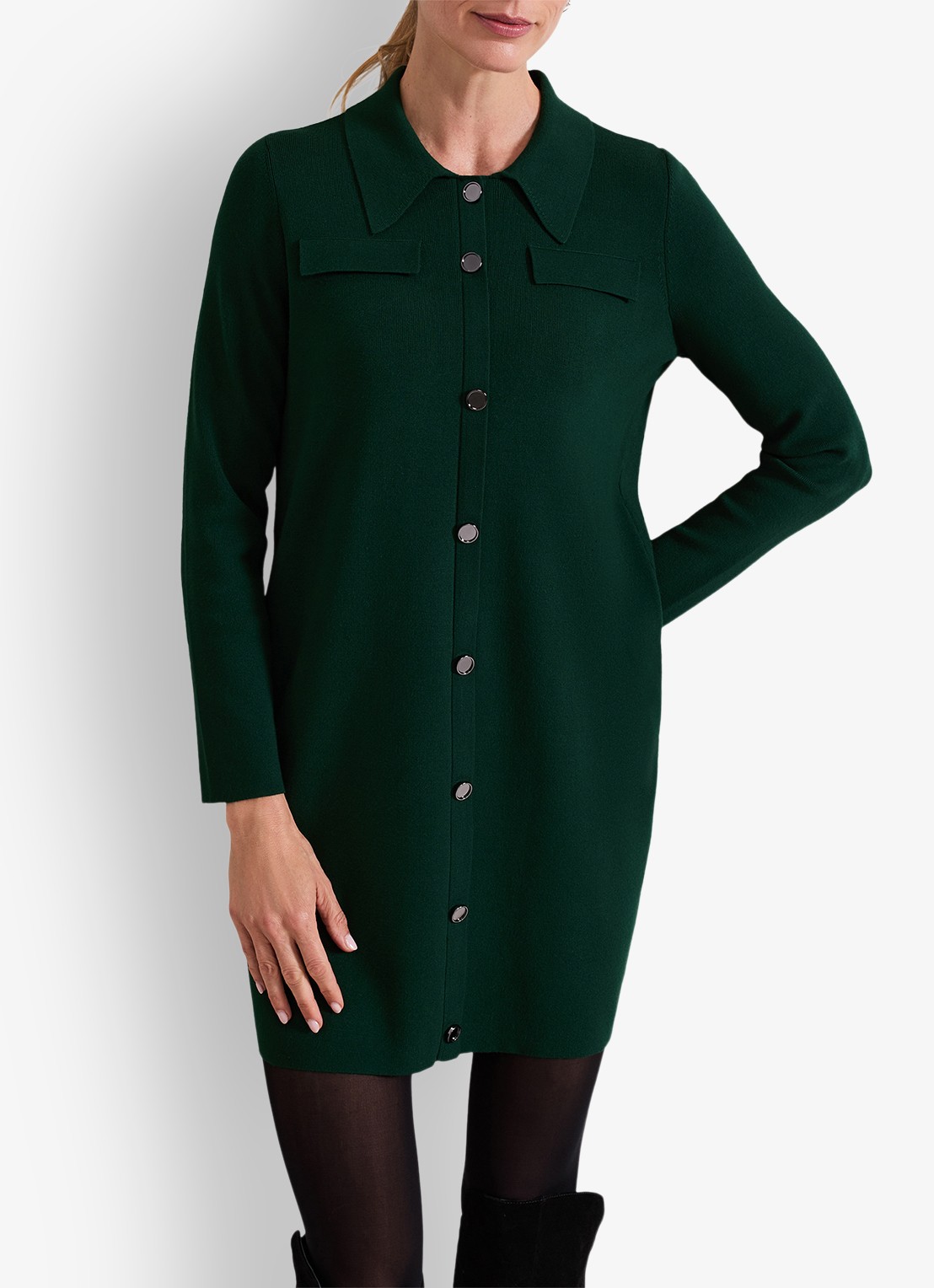 Phase Eight Azealia ribgebreide mini jurk met stretch - detail 3 groen