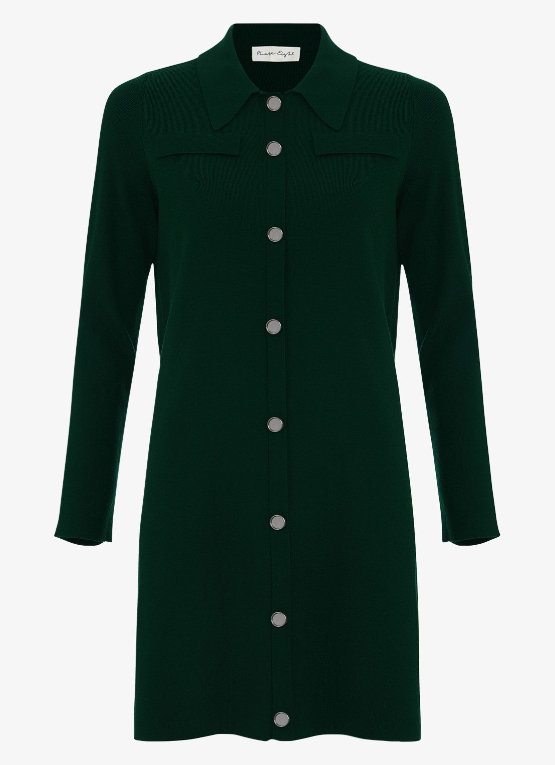 Phase Eight Azealia ribgebreide mini jurk met stretch - voorkant groen