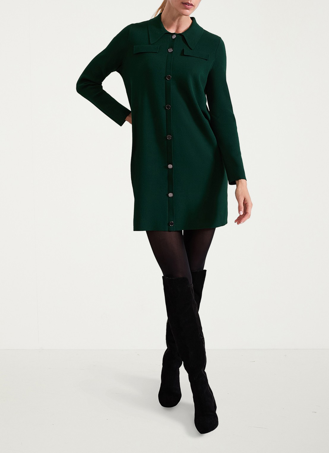 Phase Eight Azealia ribgebreide mini jurk met stretch - voorkant 2 groen