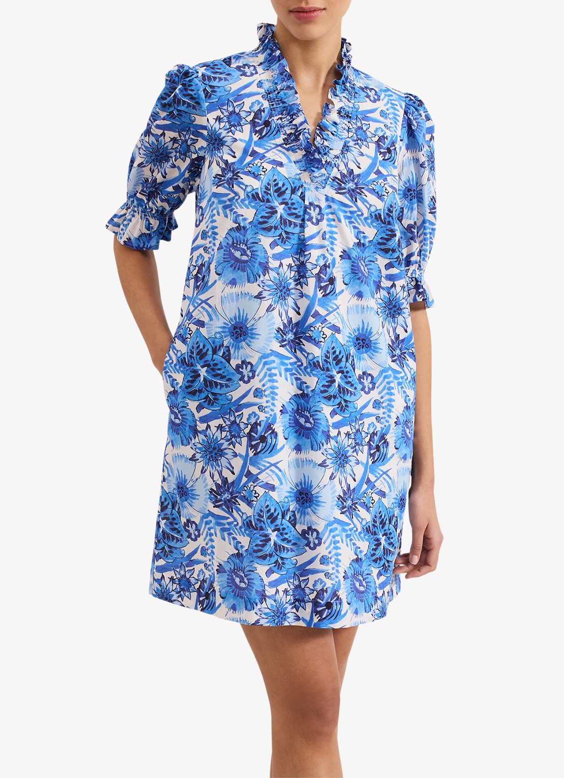 Phase Eight Azelia mini tuniekjurk met bloemenprint - detail 2 blauw