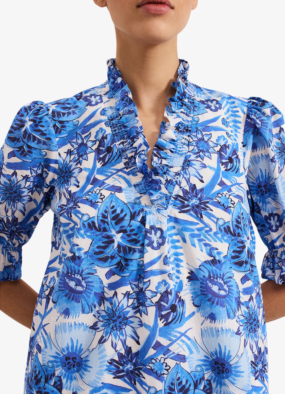 Phase Eight Azelia mini tuniekjurk met bloemenprint - detail 3 blauw