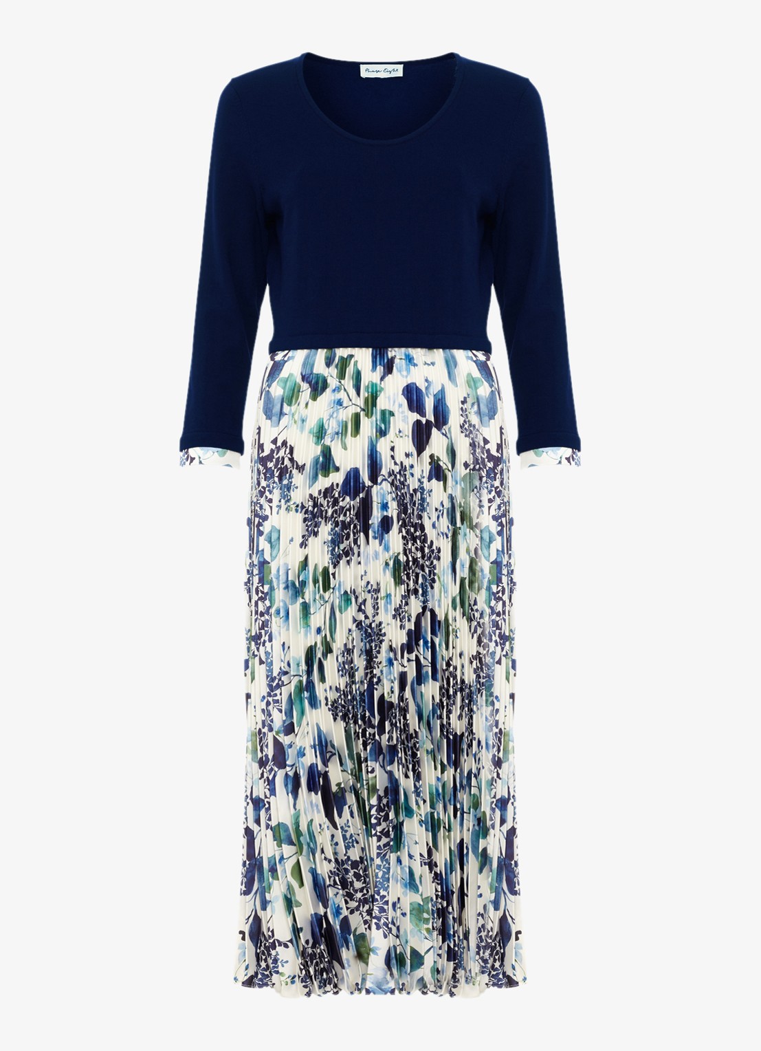 Phase Eight Beatrice midi jurk met bloemenprint - voorkant 2 donkerblauw