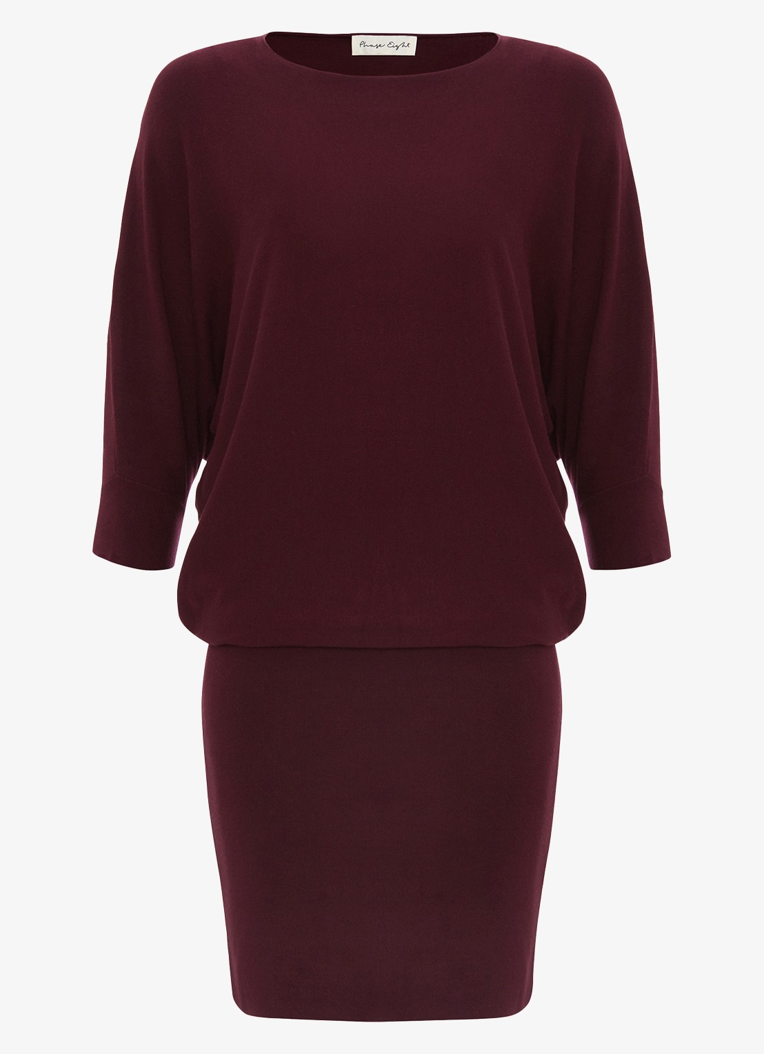 Phase Eight Becca mini fijngebreide jurk met vleermuismouw - voorkant 2 bordeauxrood