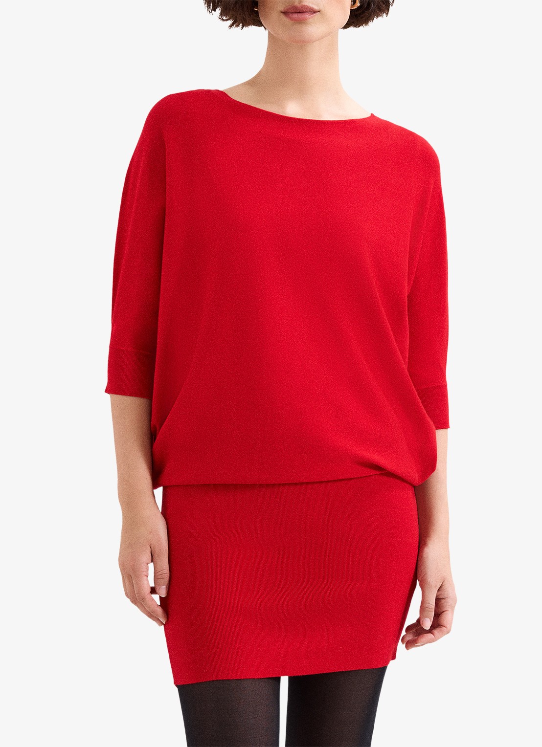 Phase Eight Becca mini fijngebreide jurk met vleermuismouw - detail 4 rood