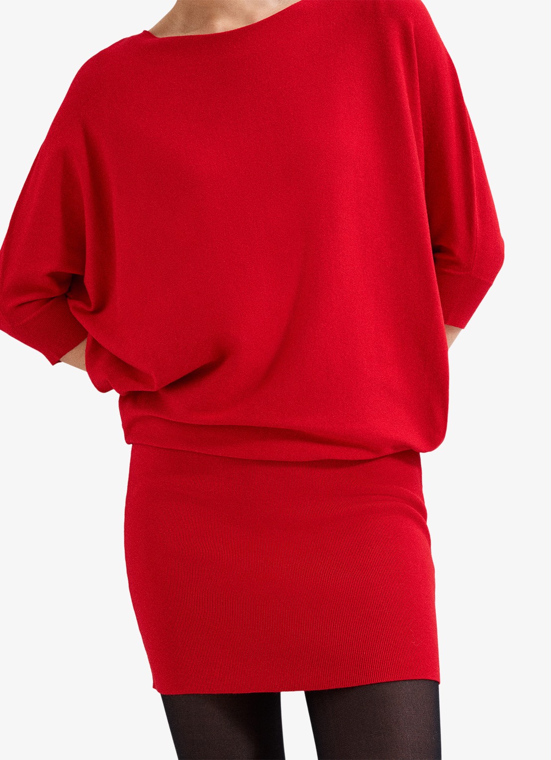 Phase Eight Becca mini fijngebreide jurk met vleermuismouw - detail 5 rood