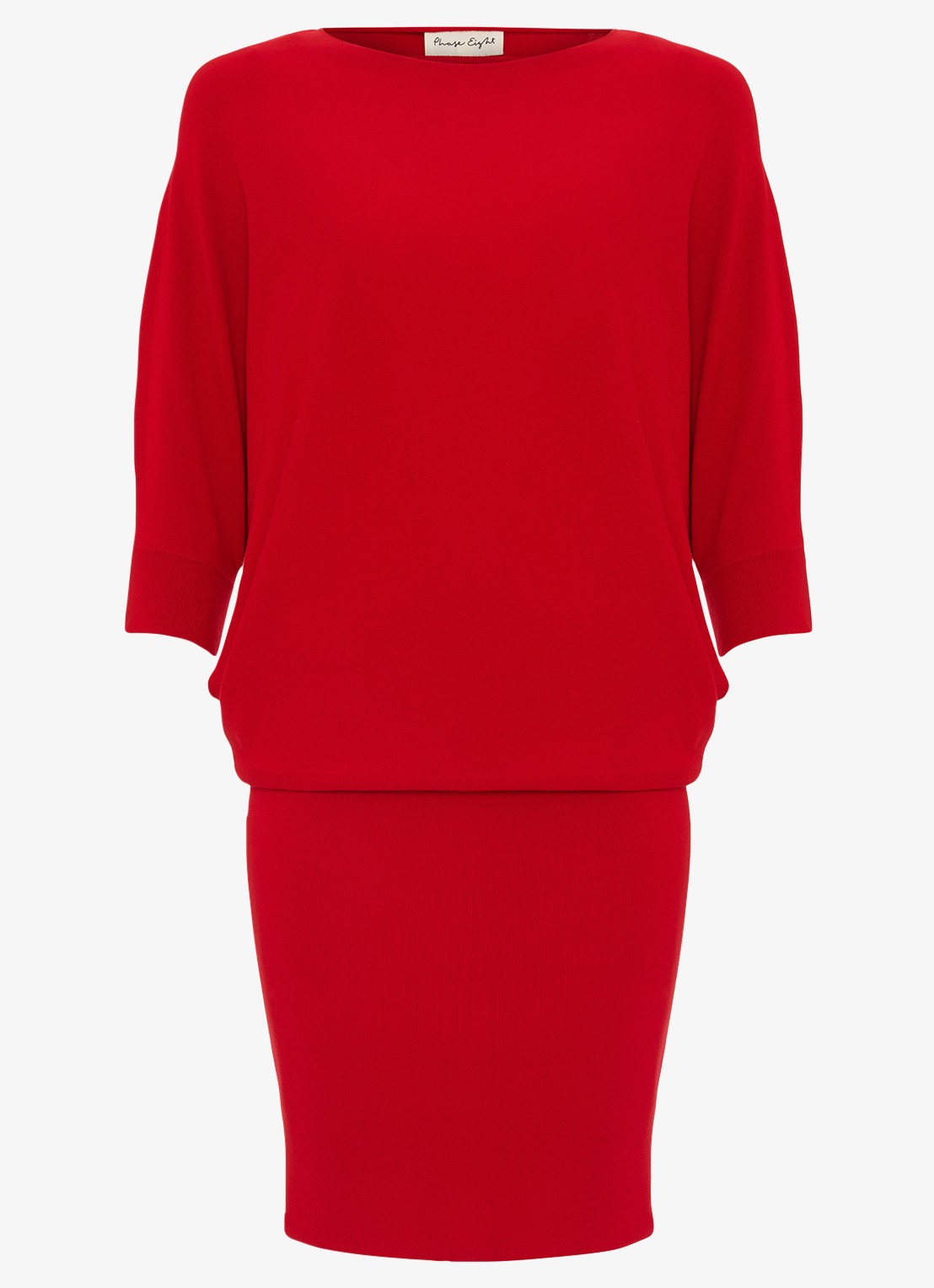 Phase Eight Becca mini fijngebreide jurk met vleermuismouw - voorkant rood