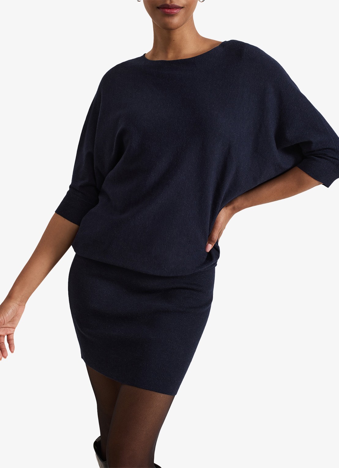 Phase Eight Becca mini jurk met vleermuismouwen  - detail 4 donkerblauw