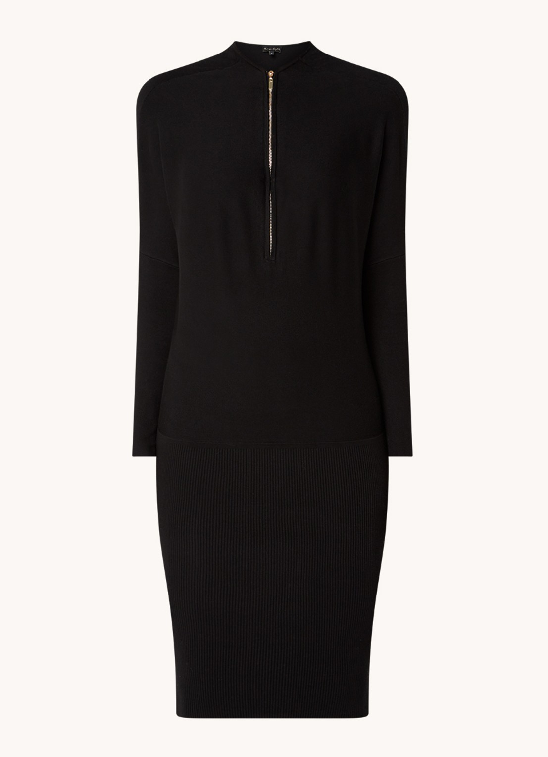 Phase Eight Becca Zip Neck Dress Black 08 - voorkant 3 zwart