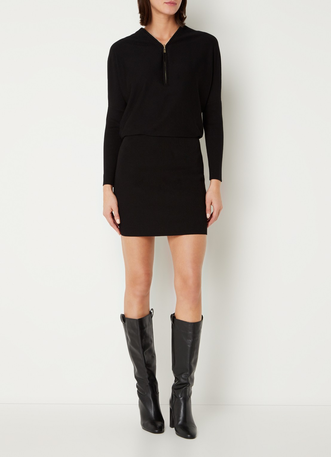 Phase Eight Becca Zip Neck Dress Black 08 - voorkant 4 zwart