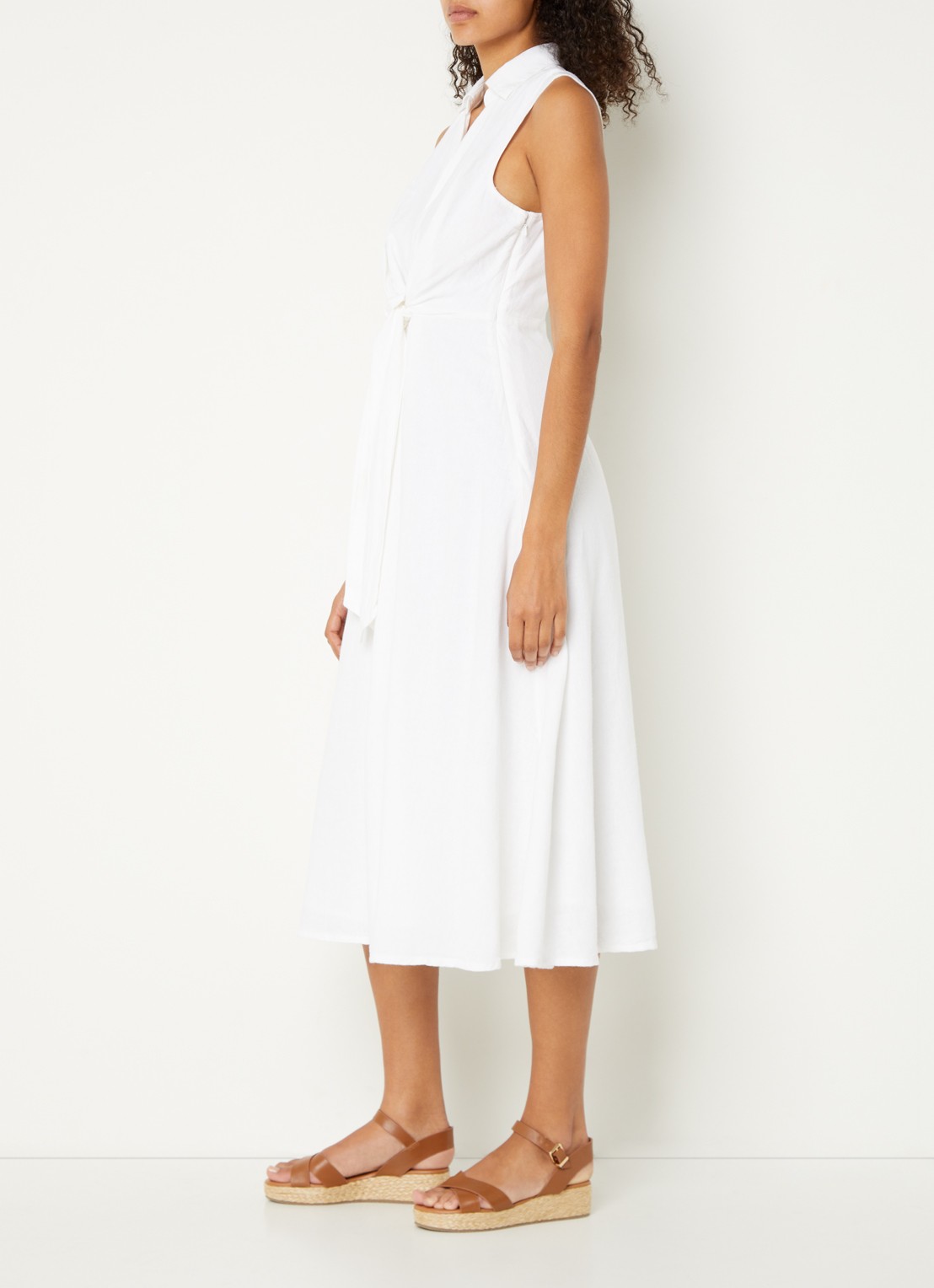 Phase Eight Becky midi jurk in linnenblend met strikdetail - voorkant 3 wit