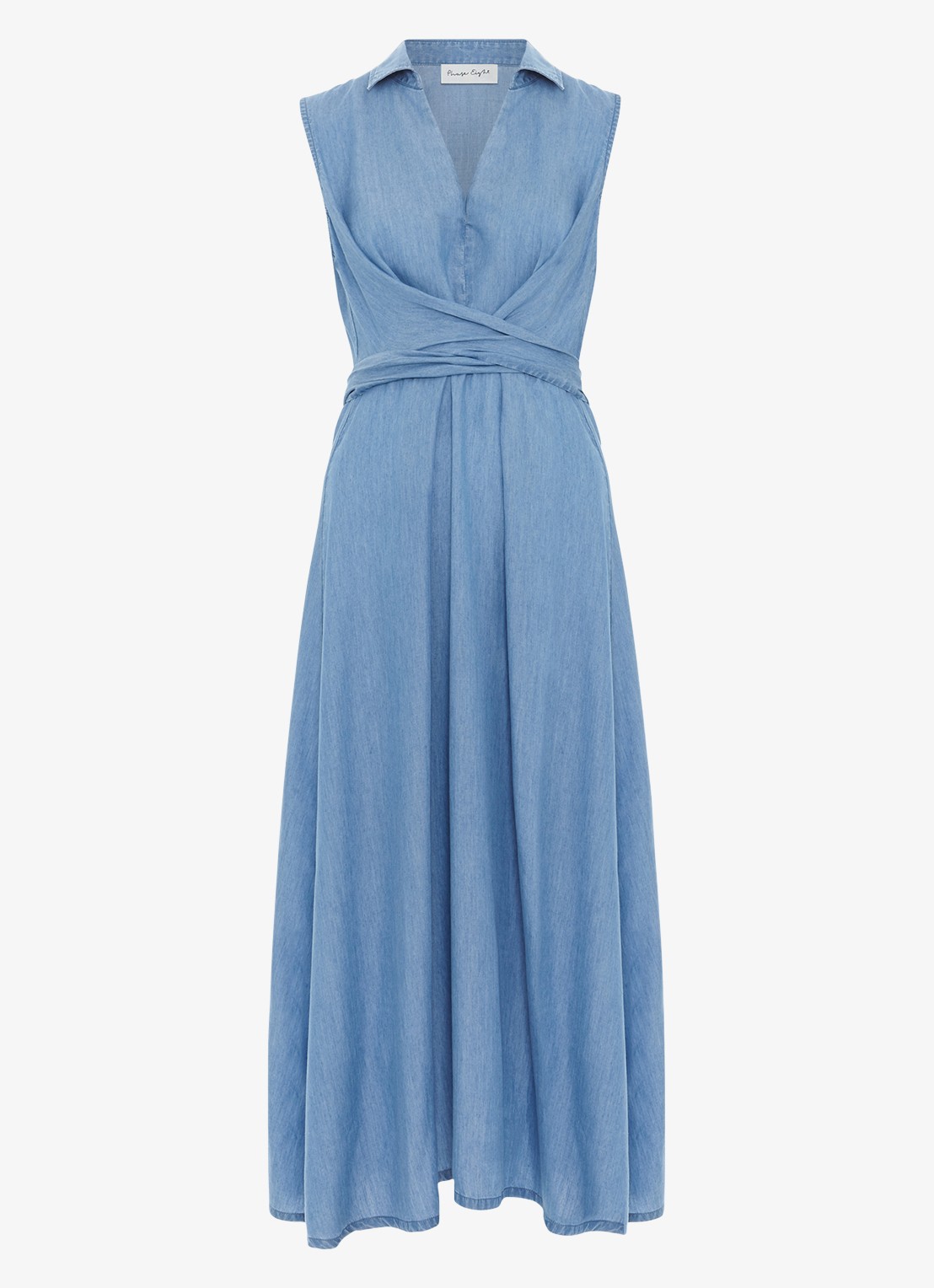 Phase Eight Becky midi jurk  met strikdetail - voorkant indigo