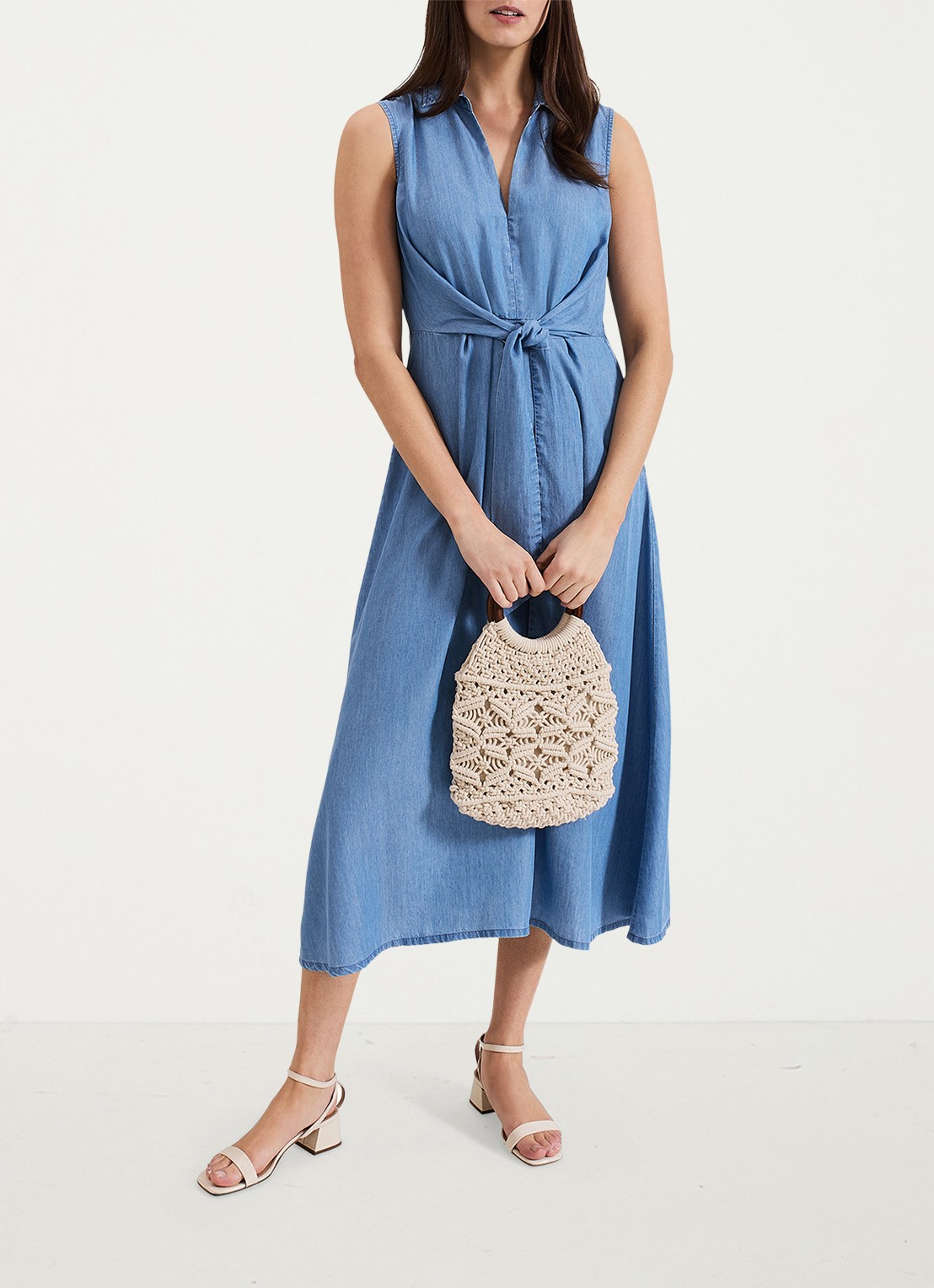 Phase Eight Becky midi jurk  met strikdetail - voorkant 2 indigo