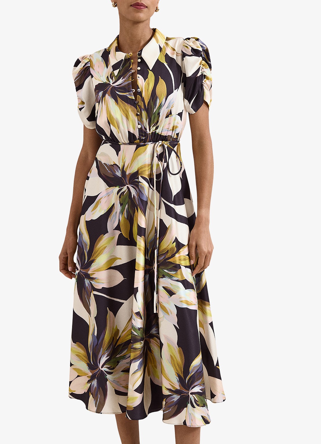 Phase Eight Bella midi blouse jurk met bloememprint - detail 3 zwart