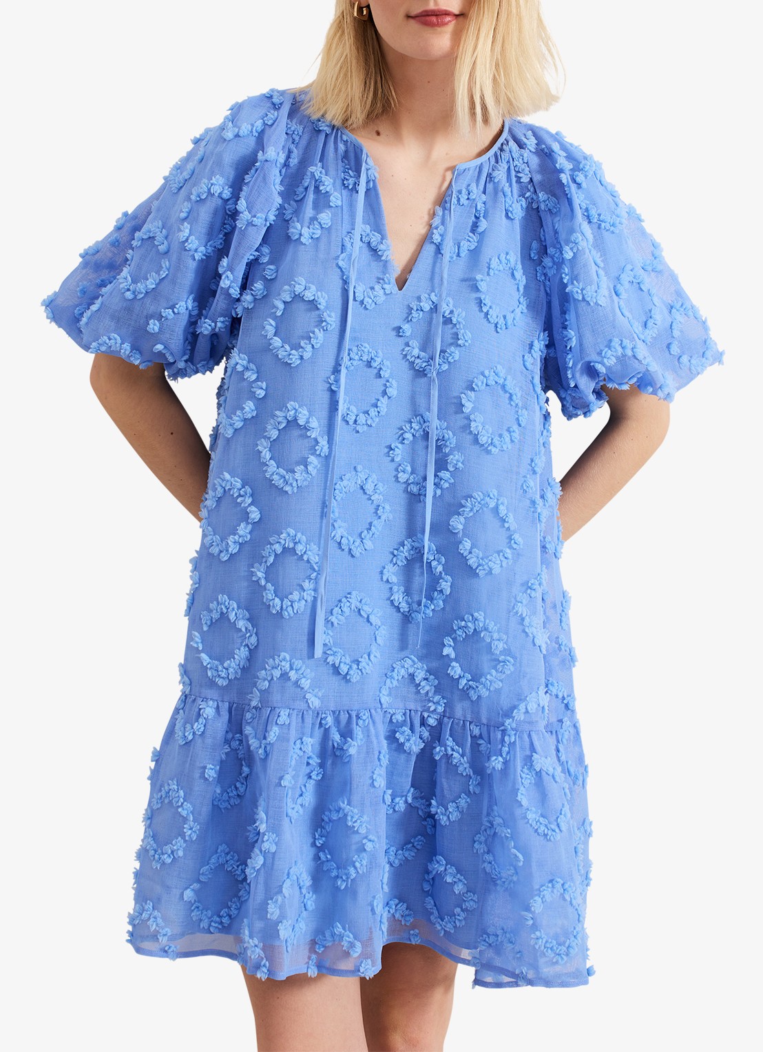 Phase Eight Bella midi jurk met strikkraag en structuur - detail 2 donkerblauw