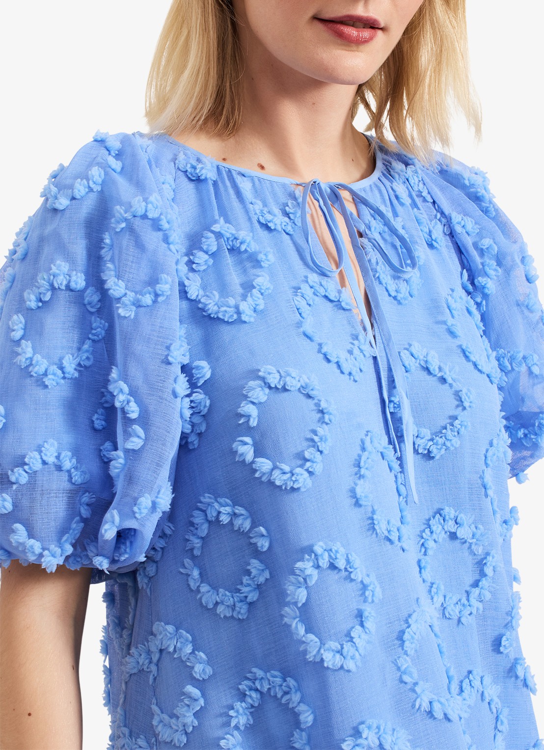 Phase Eight Bella midi jurk met strikkraag en structuur - detail 3 donkerblauw