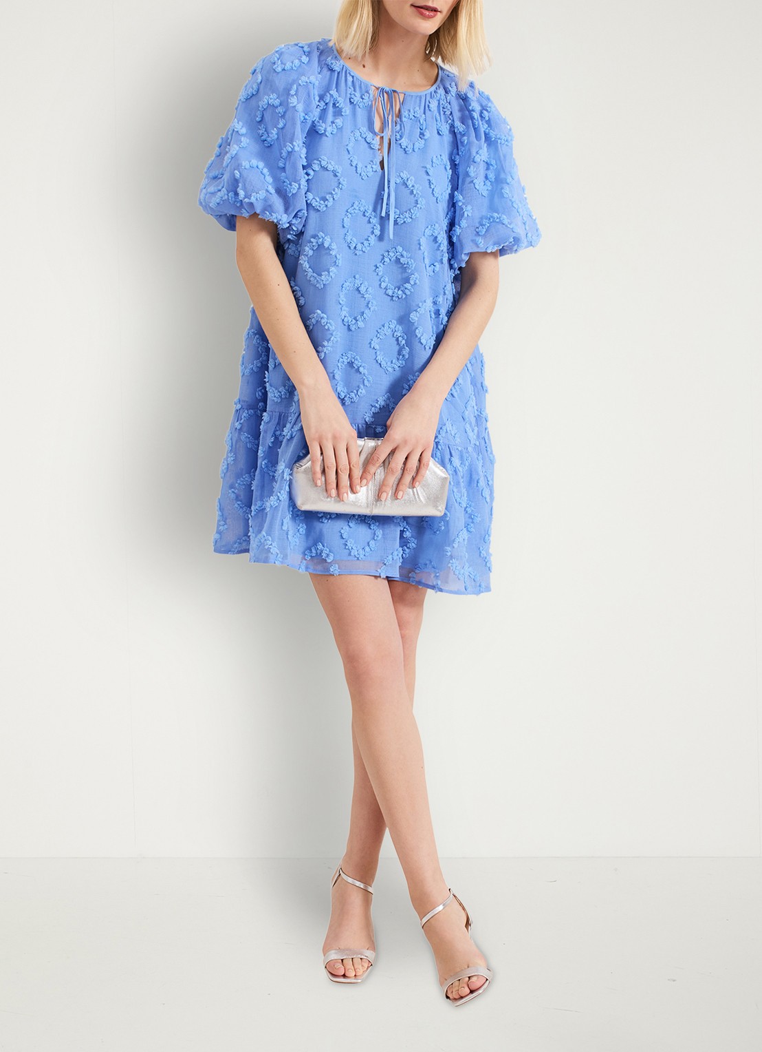 Phase Eight Bella midi jurk met strikkraag en structuur - detail 6 donkerblauw