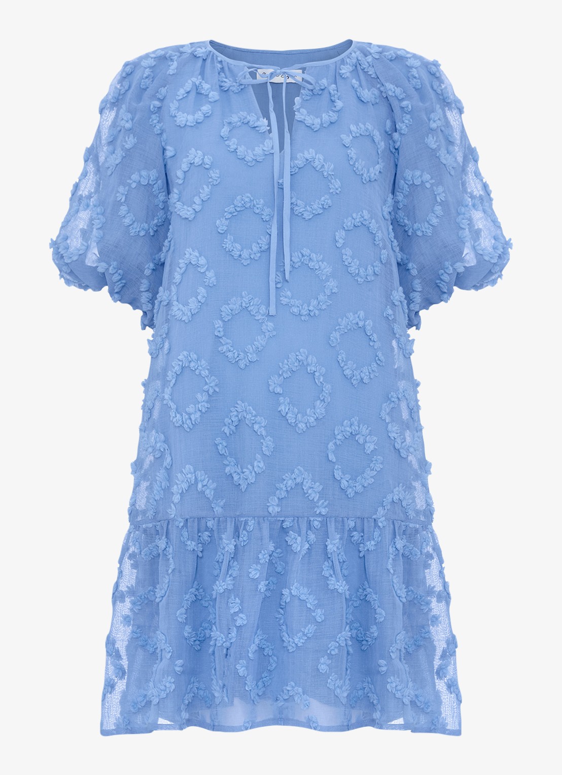 Phase Eight Bella midi jurk met strikkraag en structuur - voorkant 7 donkerblauw