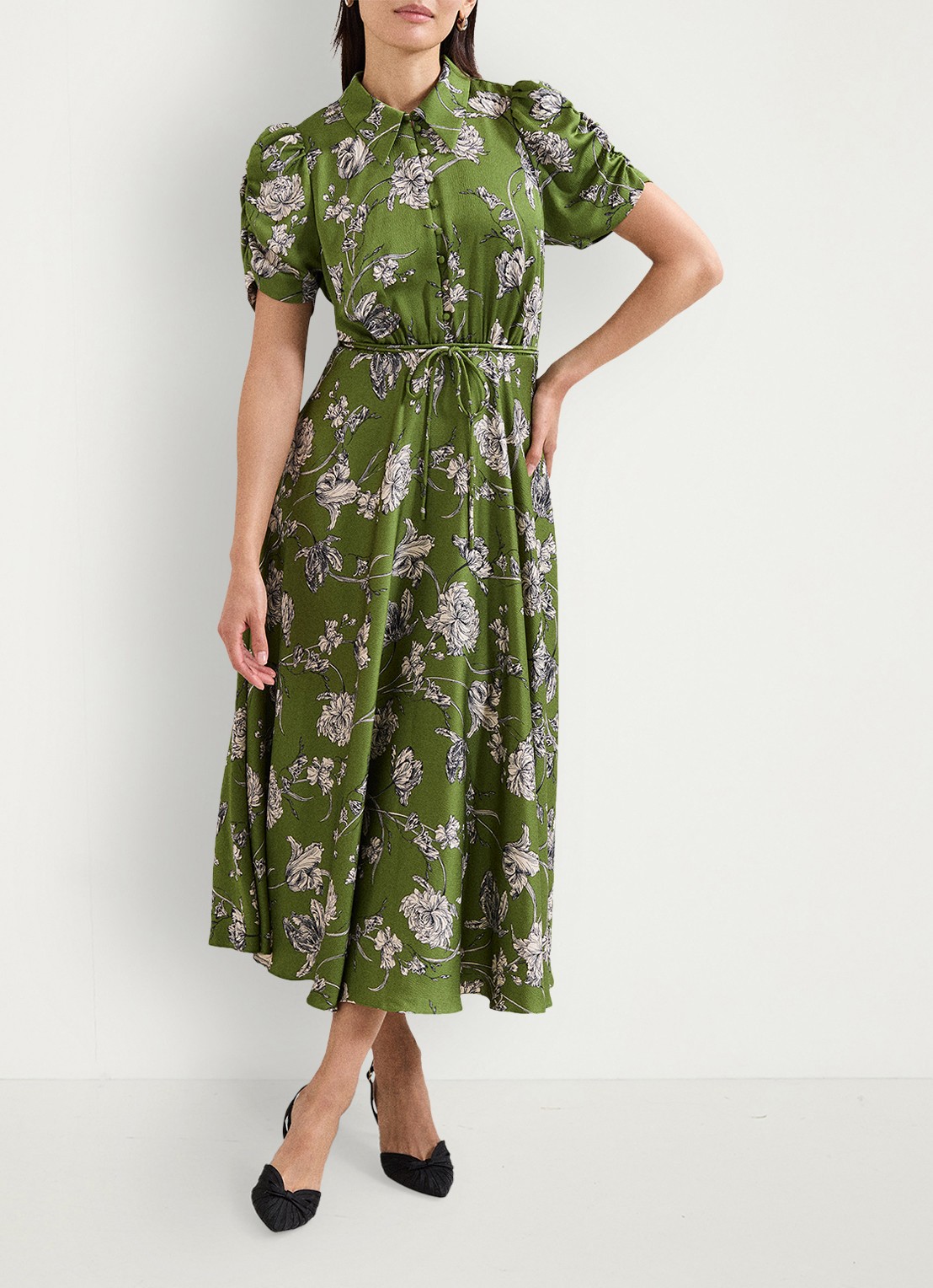 Phase Eight Bella midi tuniekjurk met bloemenprint - voorkant 2 groen