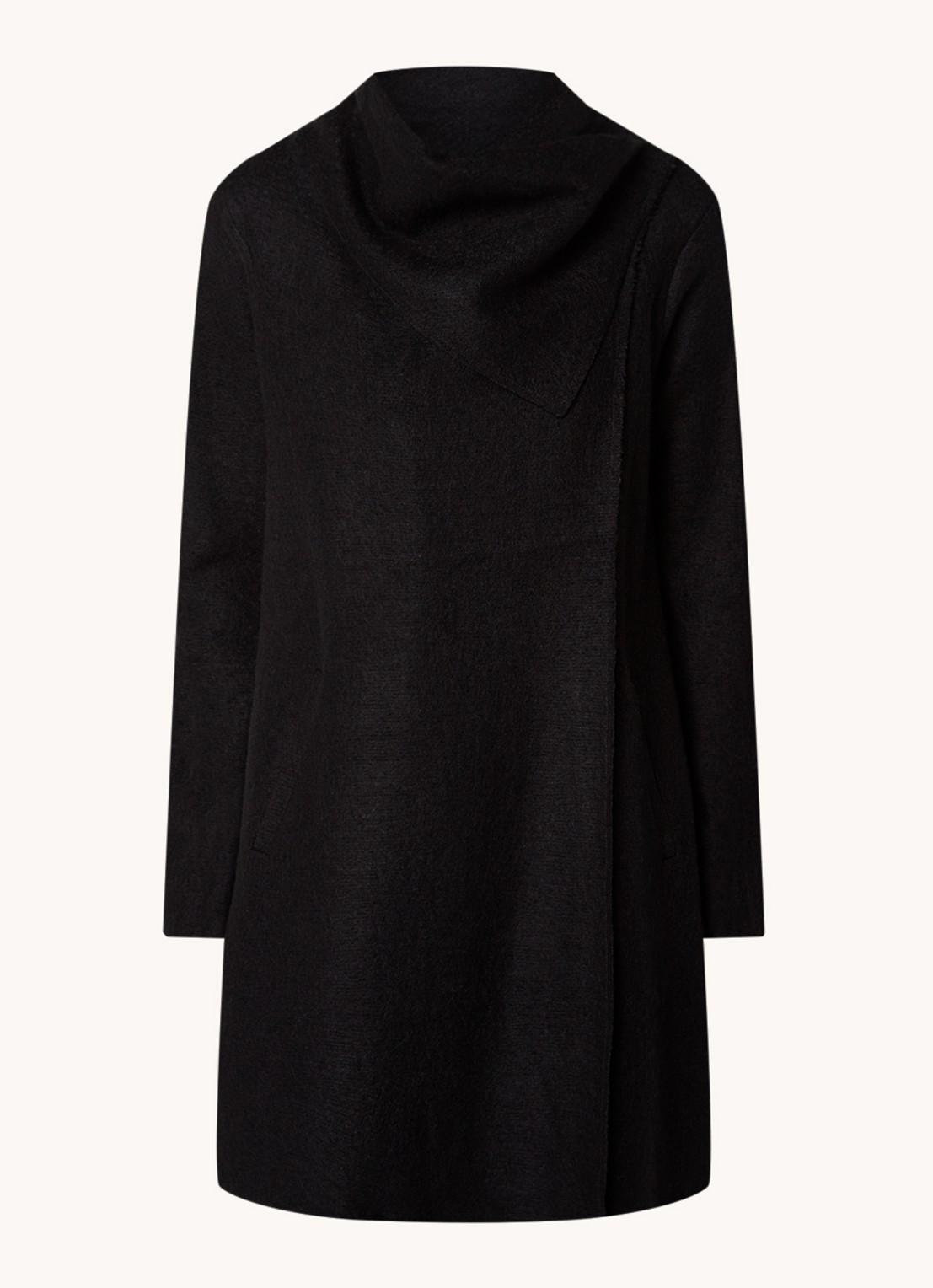 Phase Eight Bellona mantel in wolblend met steekzakken en stretch - voorkant 3 zwart