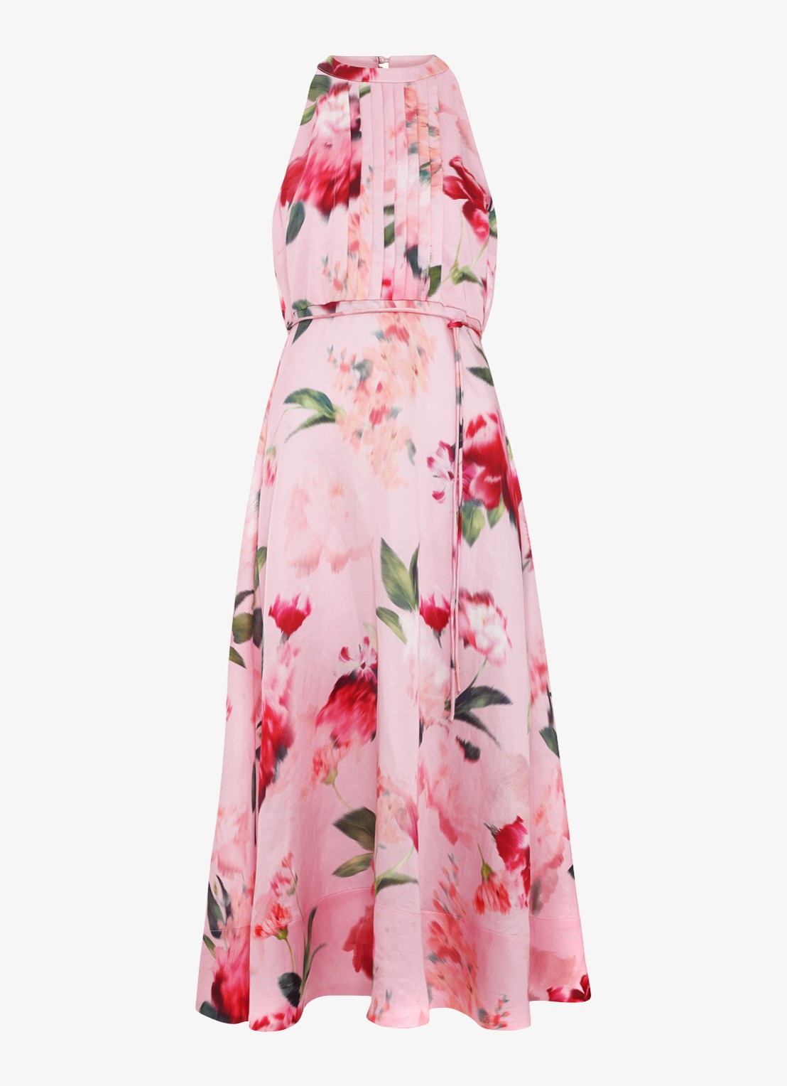 Phase Eight Bethany midi jurk in linnenblend met bloemenprint - voorkant roze