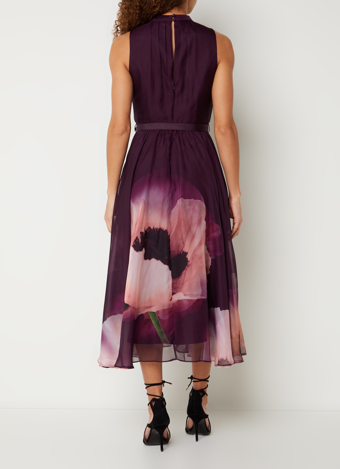 Phase Eight Bethany midi jurk met ceintuur en bloemenprint - achterkant 4 paars