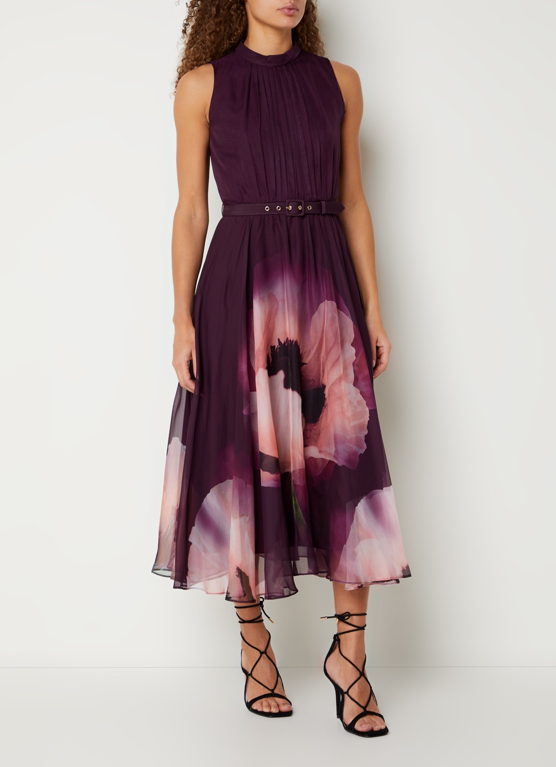 Phase Eight Bethany midi jurk met ceintuur en bloemenprint - detail 3 paars