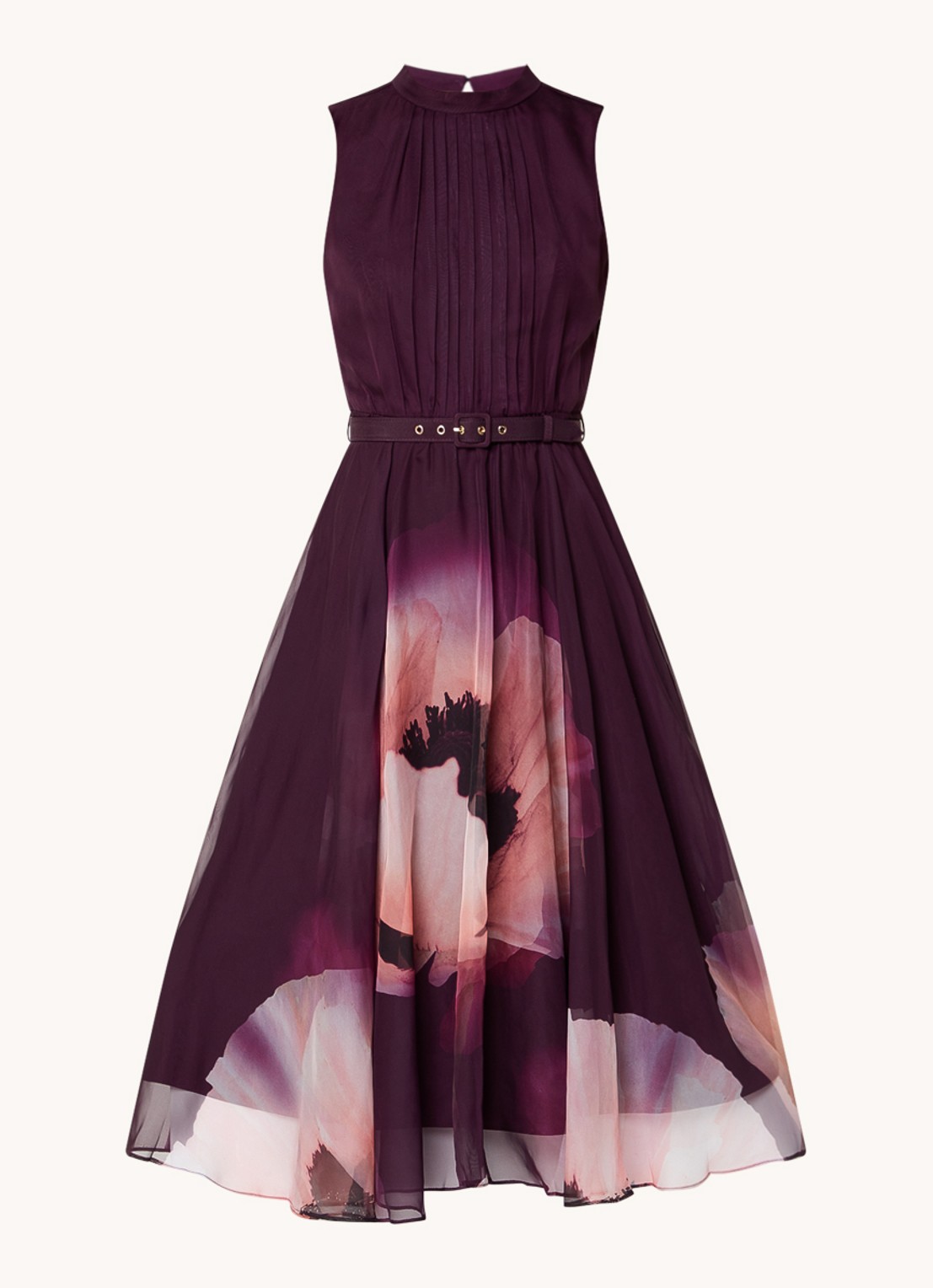 Phase Eight Bethany midi jurk met ceintuur en bloemenprint - voorkant paars