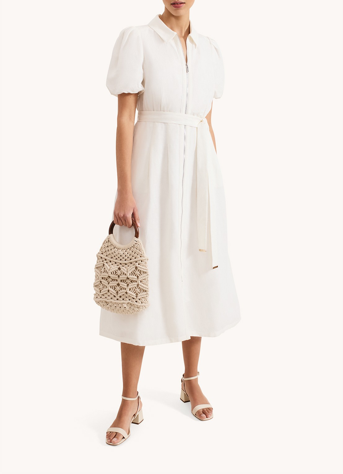Phase Eight Betsie midi blousejurk met strikceintuur - voorkant 2 wit