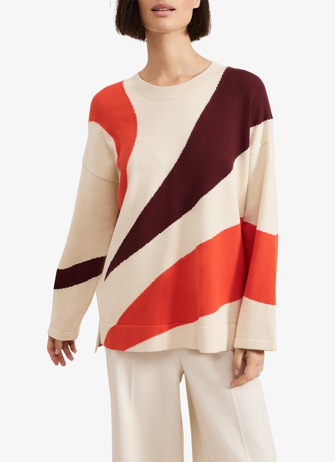 Phase Eight Bettie fijngebreide trui met colour blocking - detail 3 creme