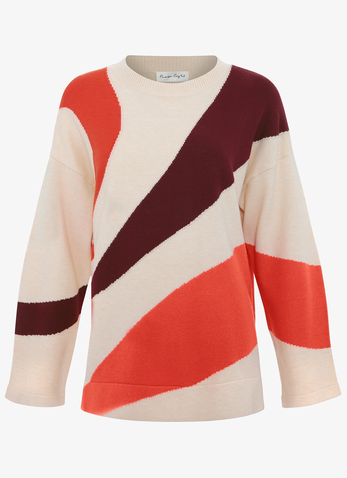 Phase Eight Bettie fijngebreide trui met colour blocking - voorkant creme